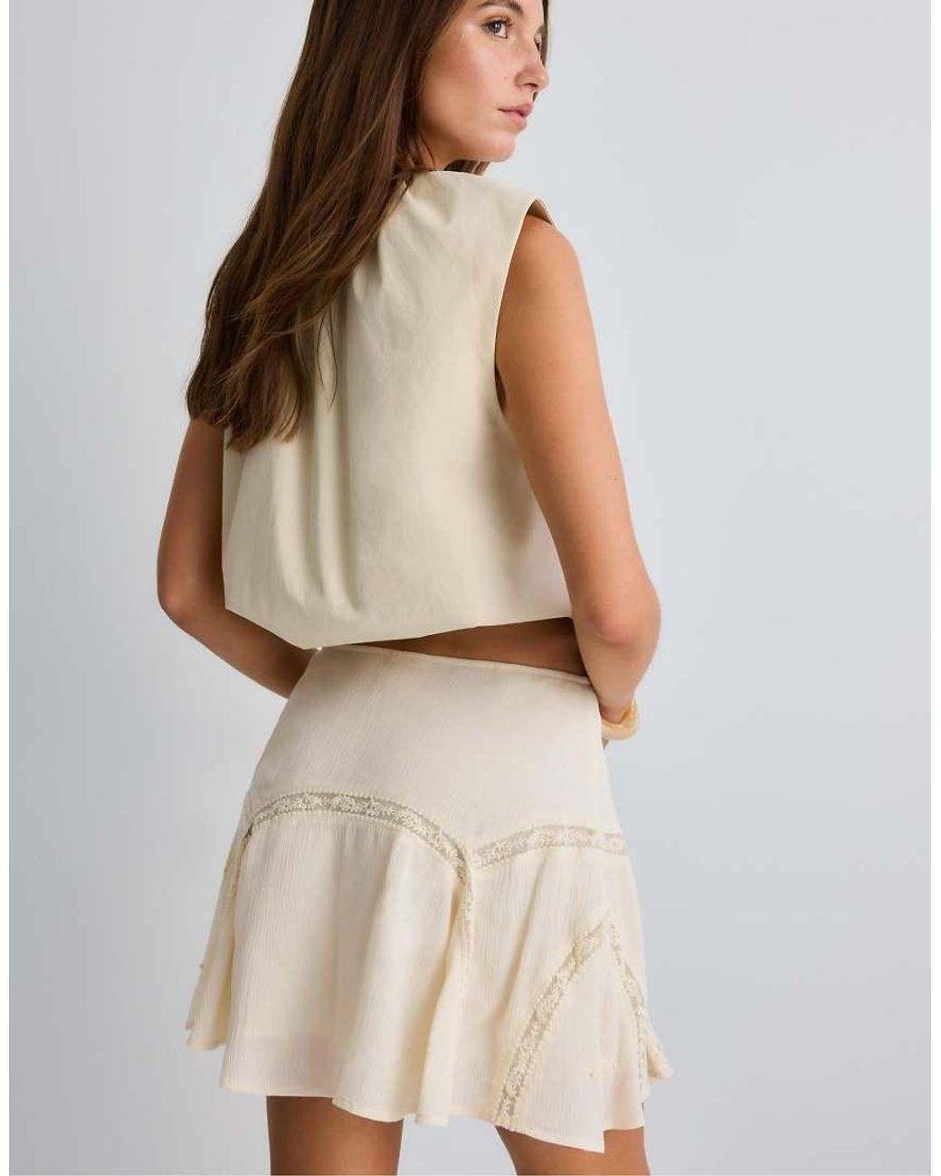 Stradivarius Natural Embroidered Godet Mini Skirt