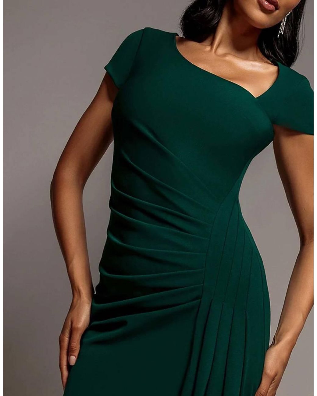 Goddiva Green Cap Sleeve Pleated Asymmetric Maxi Dress