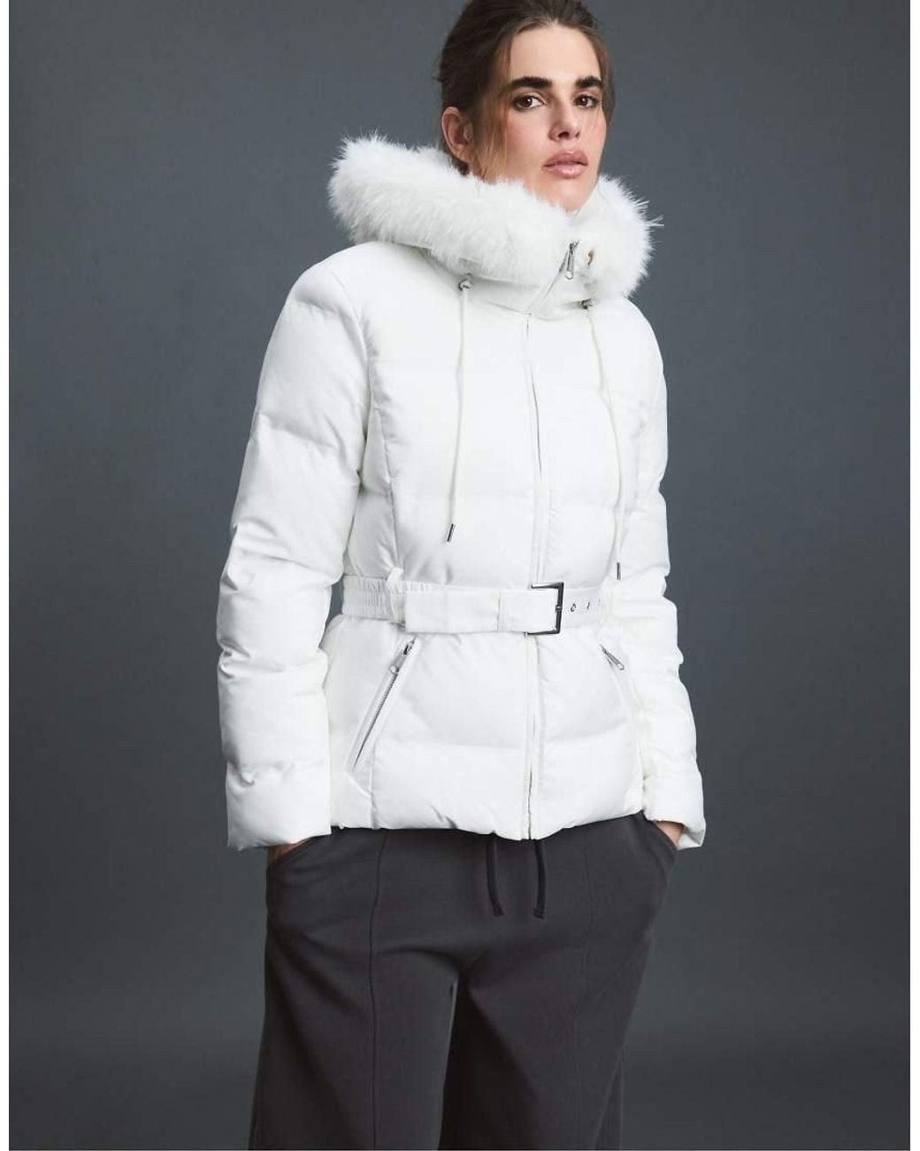 Stradivarius Blue Padded Jacket With Belt And Hood