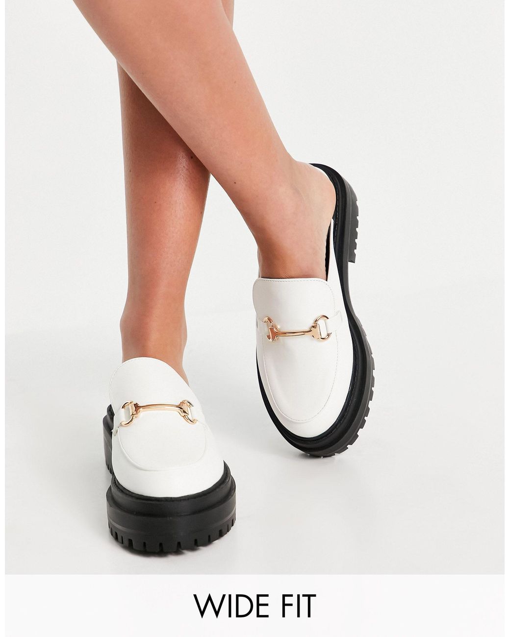 Raid Wide Fit Sadie Chunky Backless Loafers in White Lyst