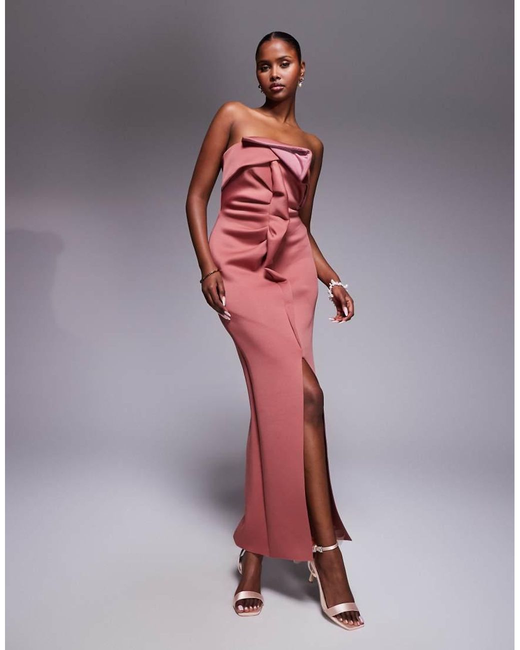 ASOS Red Bandeau Midi Dress With Twisted Front Detailing Midi Dress