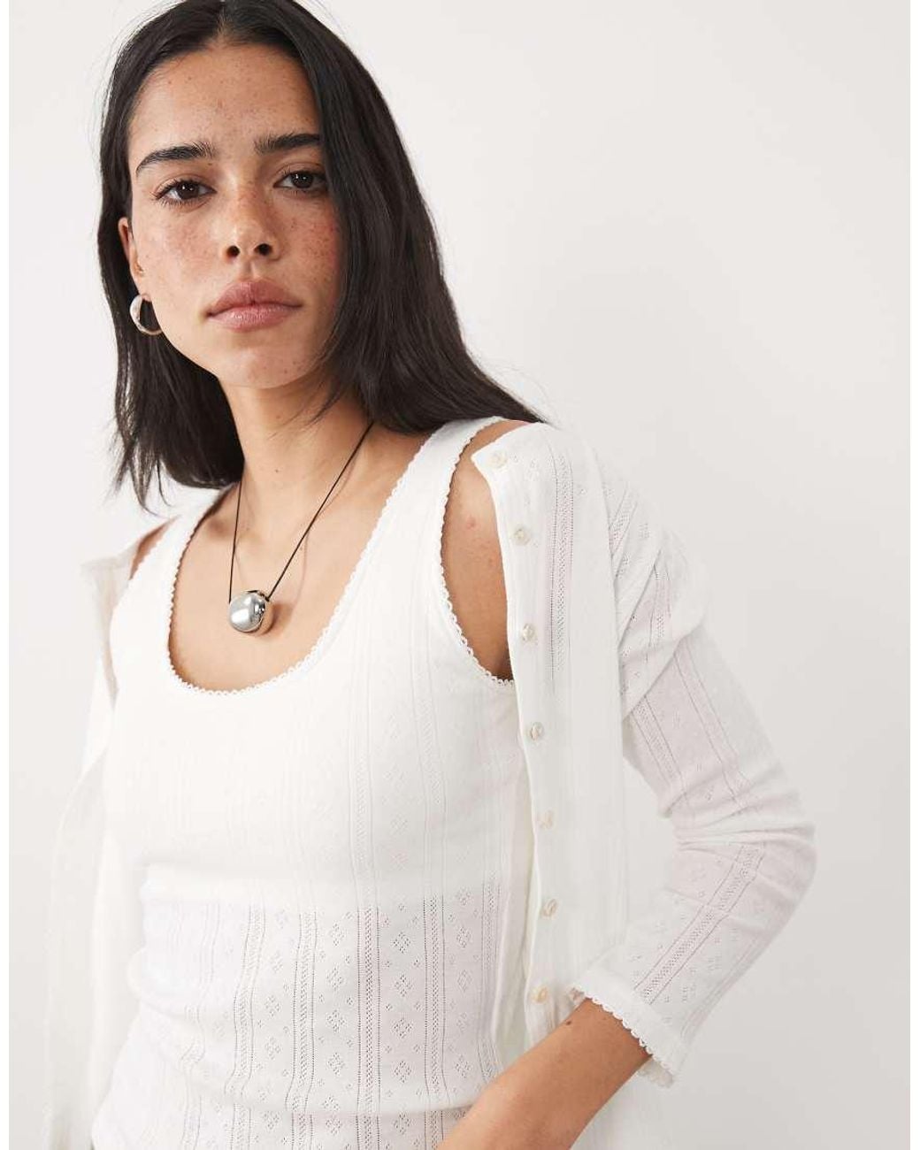 Abercrombie & Fitch White Pointelle Cami And Cardigan