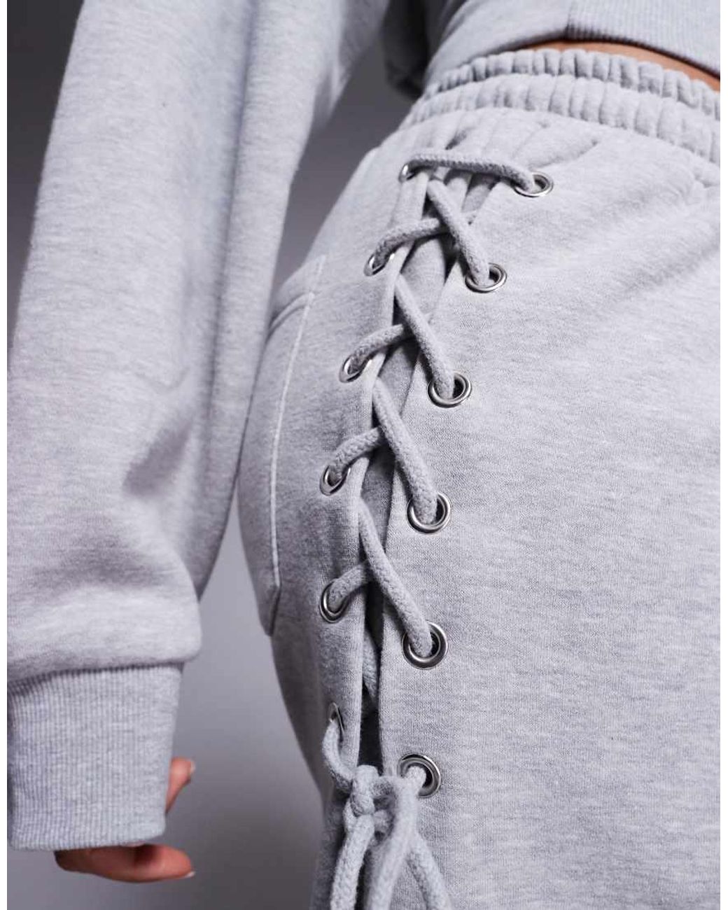 Kaiia Blue Cotton Rich Lace Up Side Detail Wide Leg joggers Co-ord