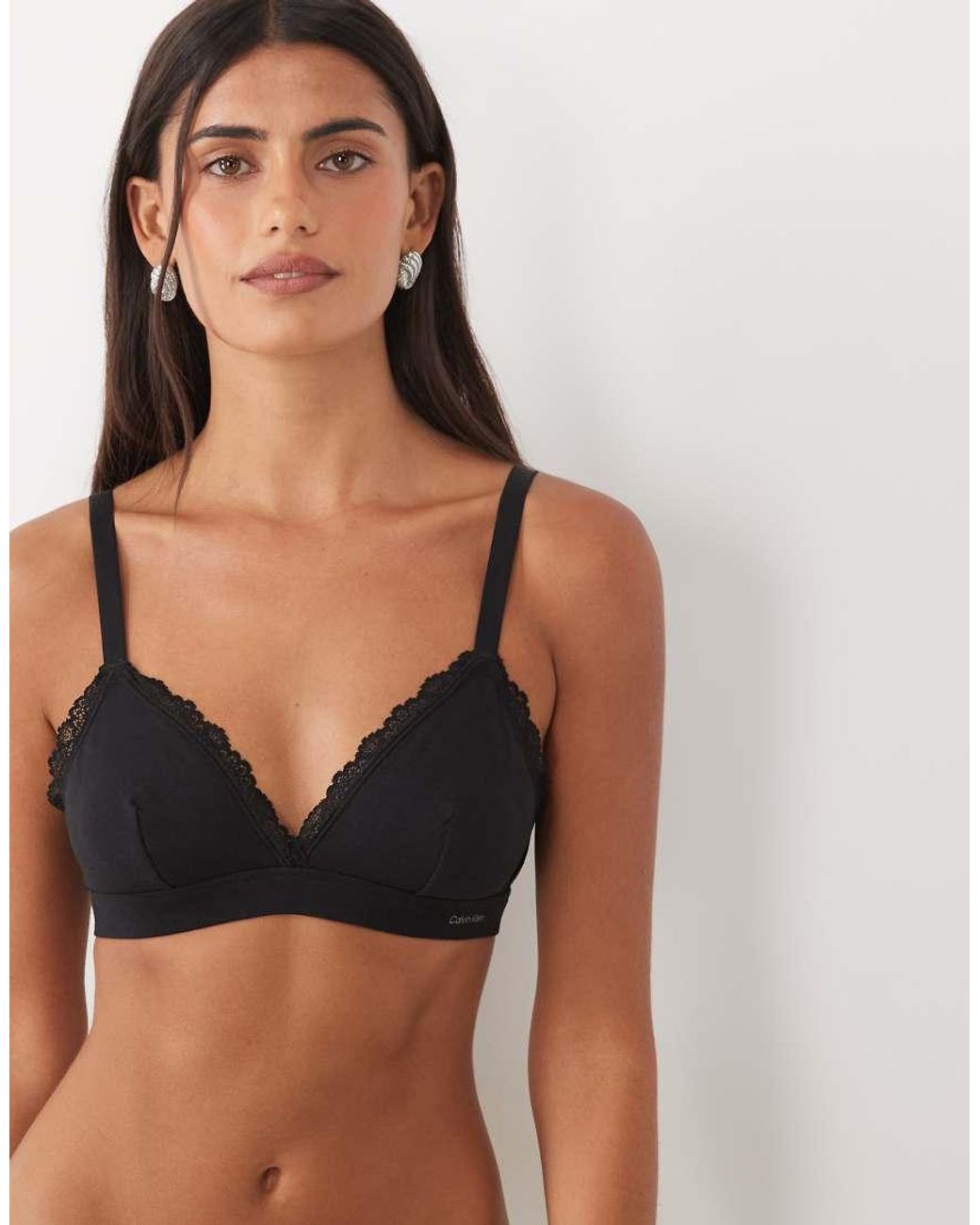Calvin Klein Brown Cotton Lace Detail Triangle Bra 2pk