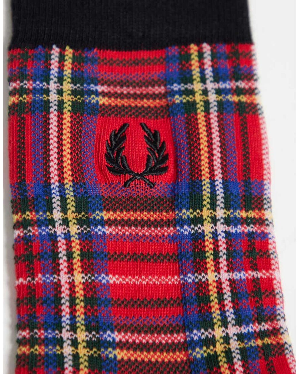 Fred Perry Red Logo Tartan Socks for men