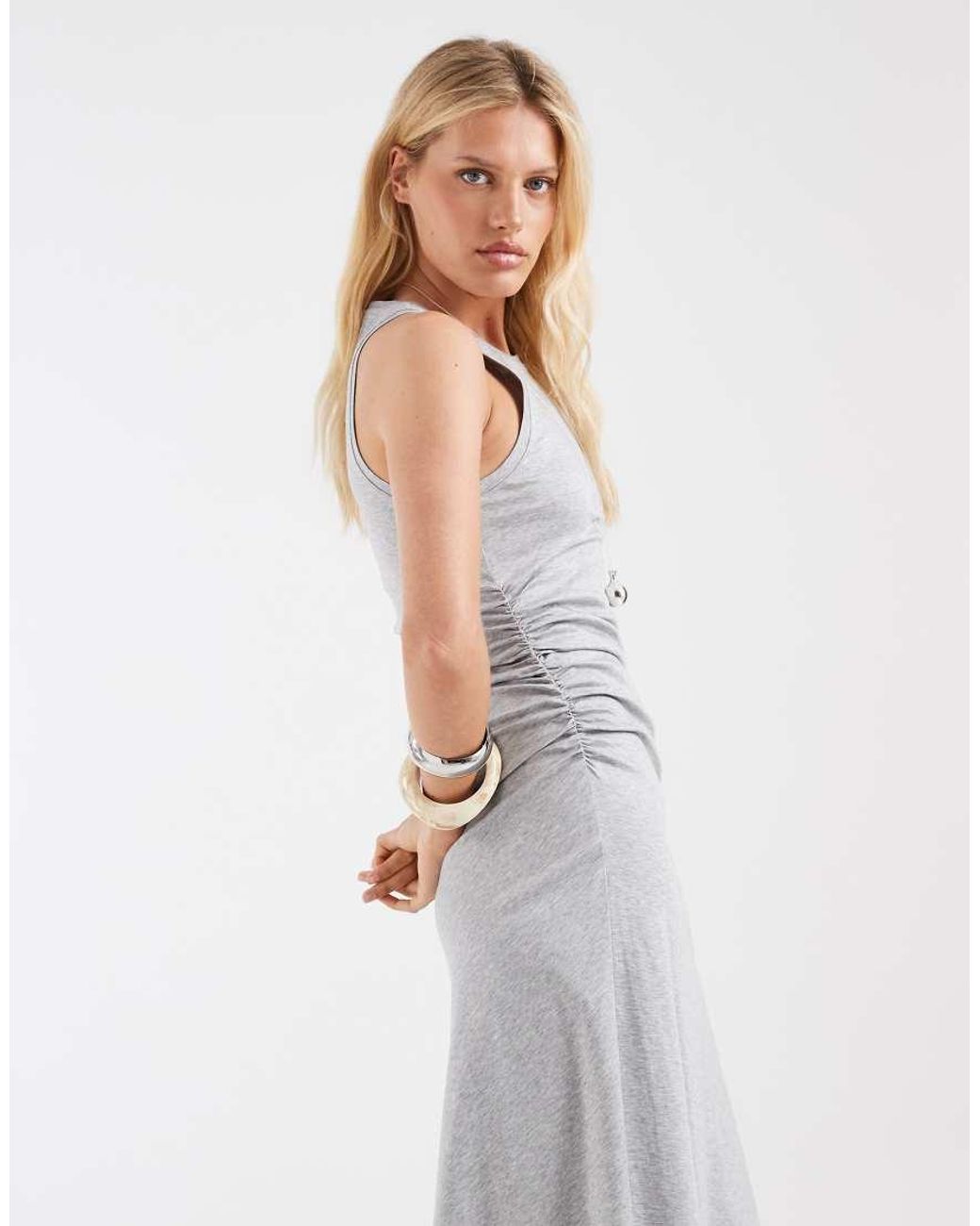 & Other Stories White Cinch Waist Sleeveless Jersey Dress