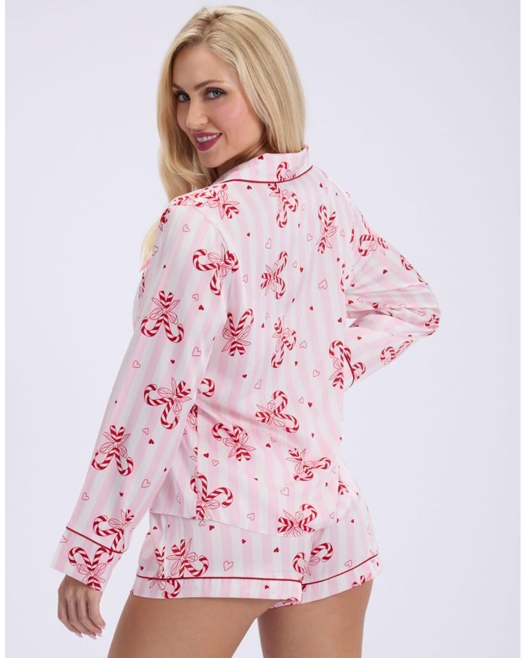 Boux Avenue Pink Candy Cane Satin Short Pyjama Set Top And Shorts Nightwear