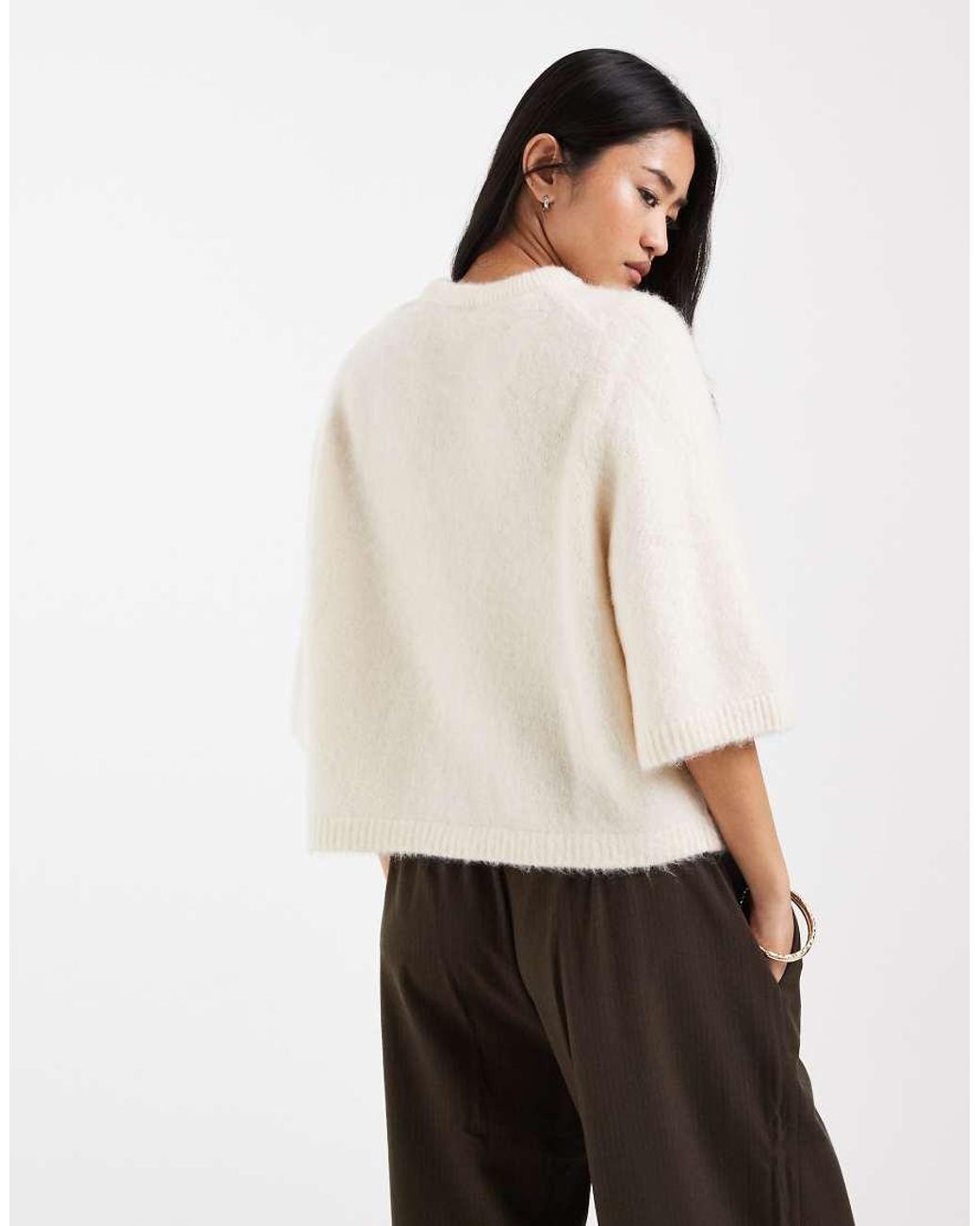 & Other Stories Natural Mohair And Wool Mix Short Sleeve Boxy Sweater