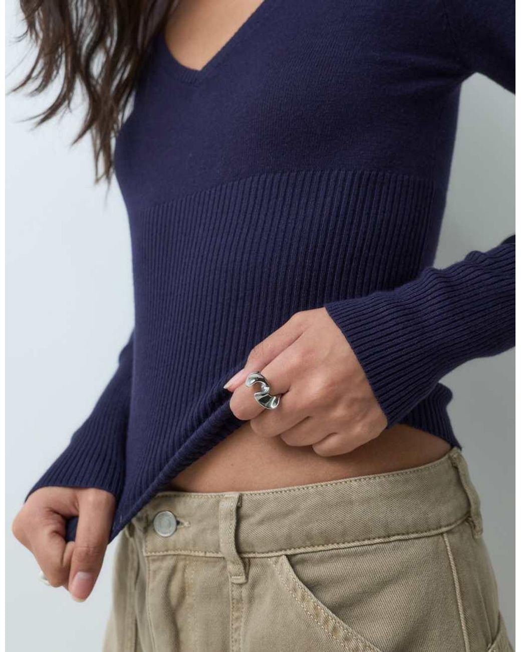 Cotton On Blue Coton On Close Knit V Neck Top