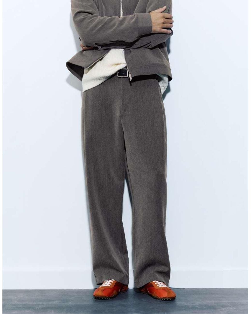Pull&Bear White Straight Tailored Fit Trousers for men
