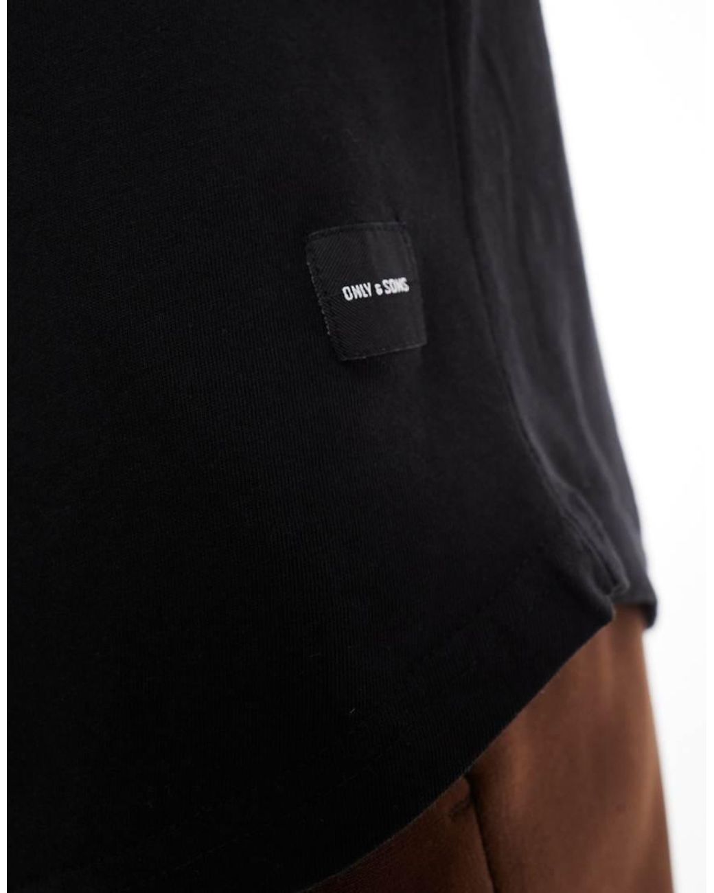 Only & Sons Black Longline T-shirt With Curved Hem for men