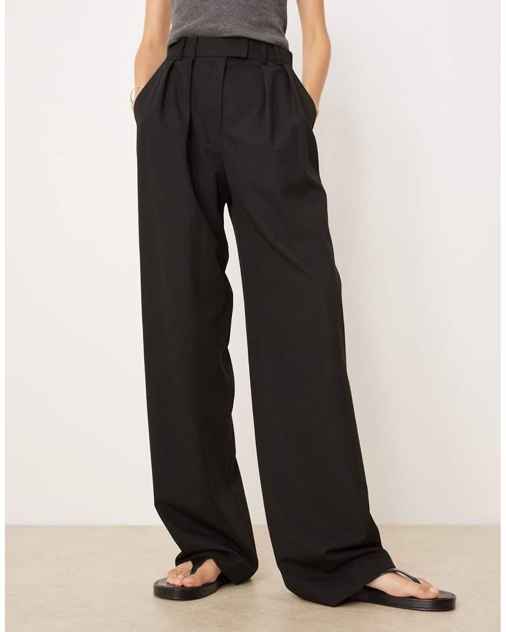 ASOS Black Tall Tailored Wide Leg Trousers With Pleat Detail