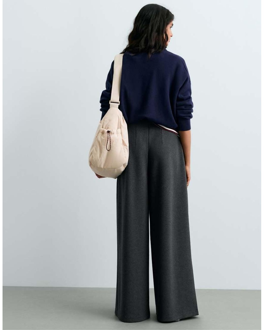 Oysho Blue Cotton Piqué Wide-leg Trousers