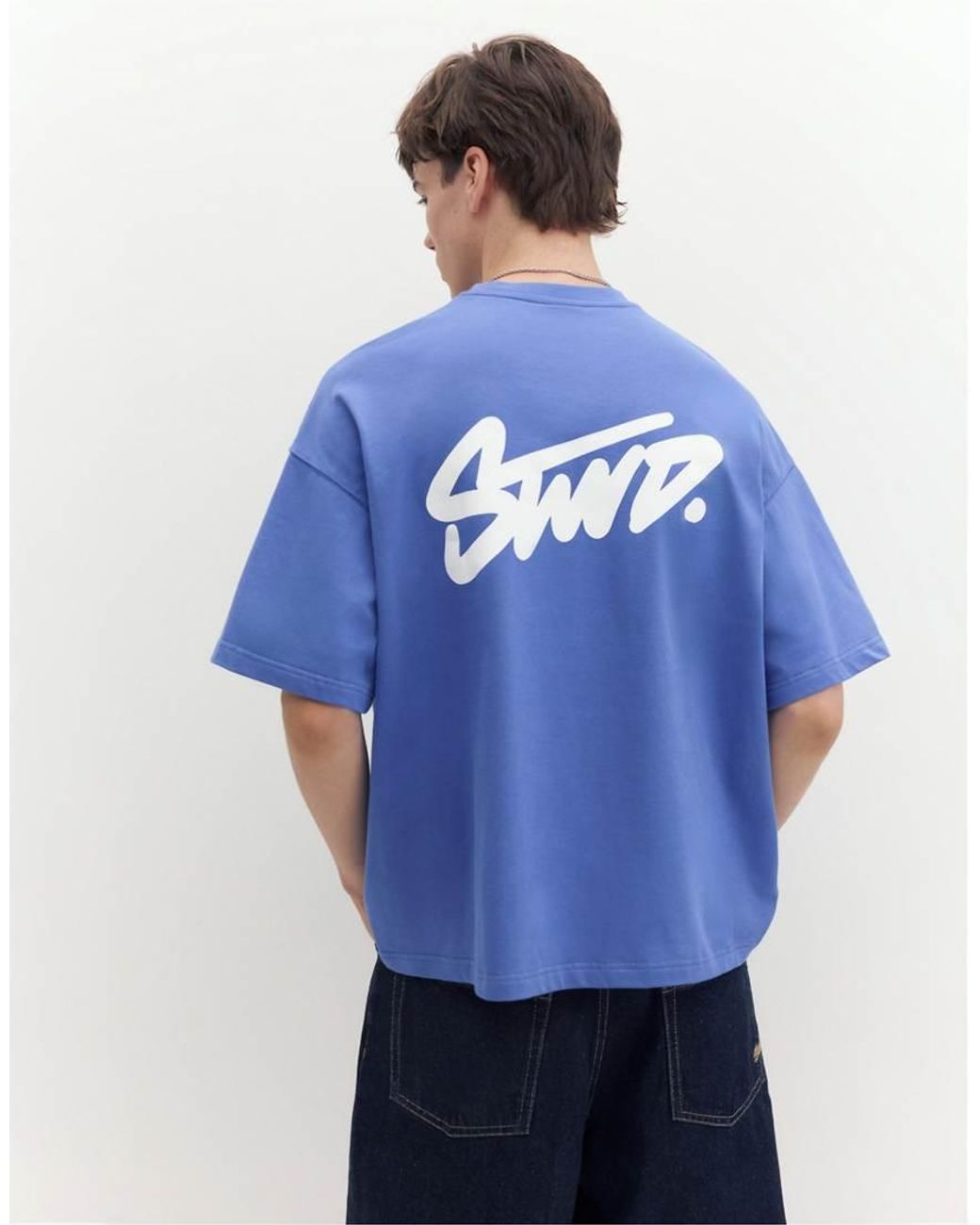Pull&Bear Blue Stwd Logo Boxy T-shirt for men