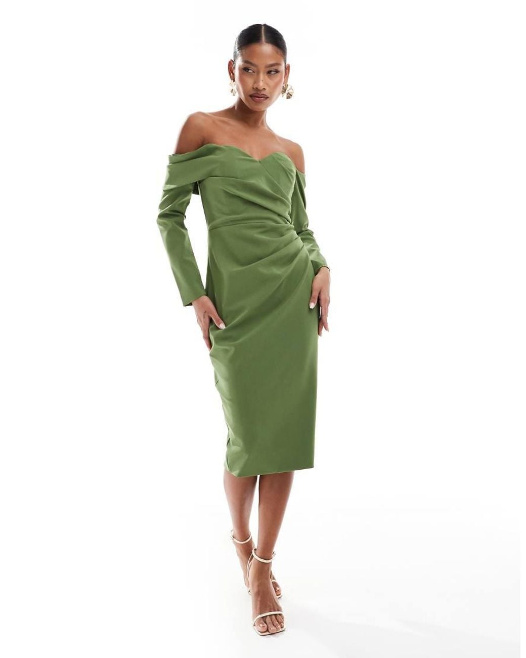 terra bardot midi dress in cityscape green Noa Midi Dress