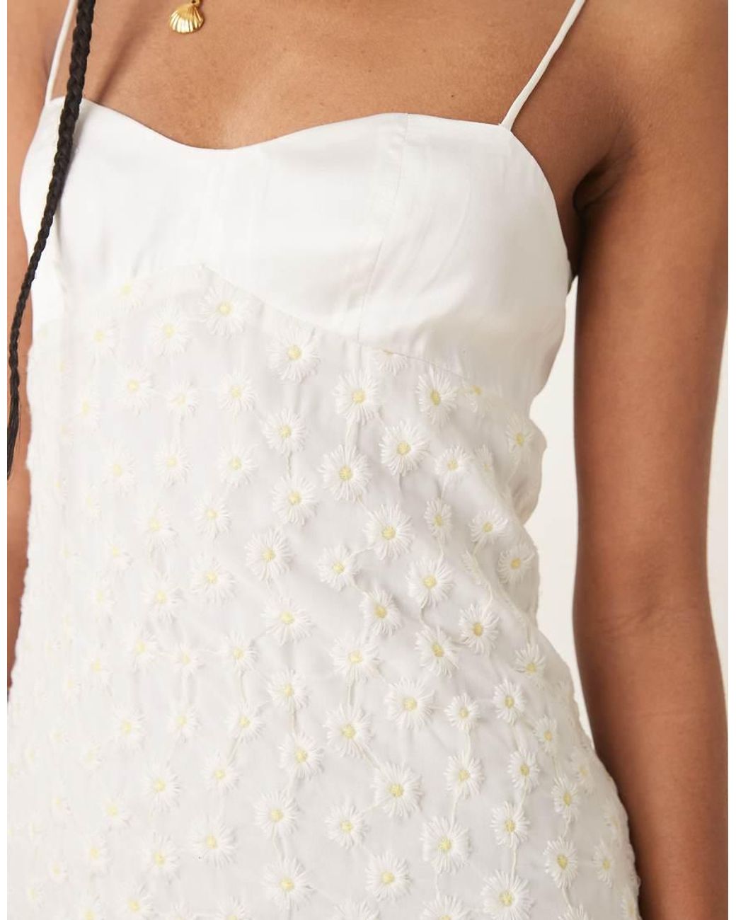 ASOS Natural Cami Slip Dress With Daisy Embroidery & Contrast Satin Bust
