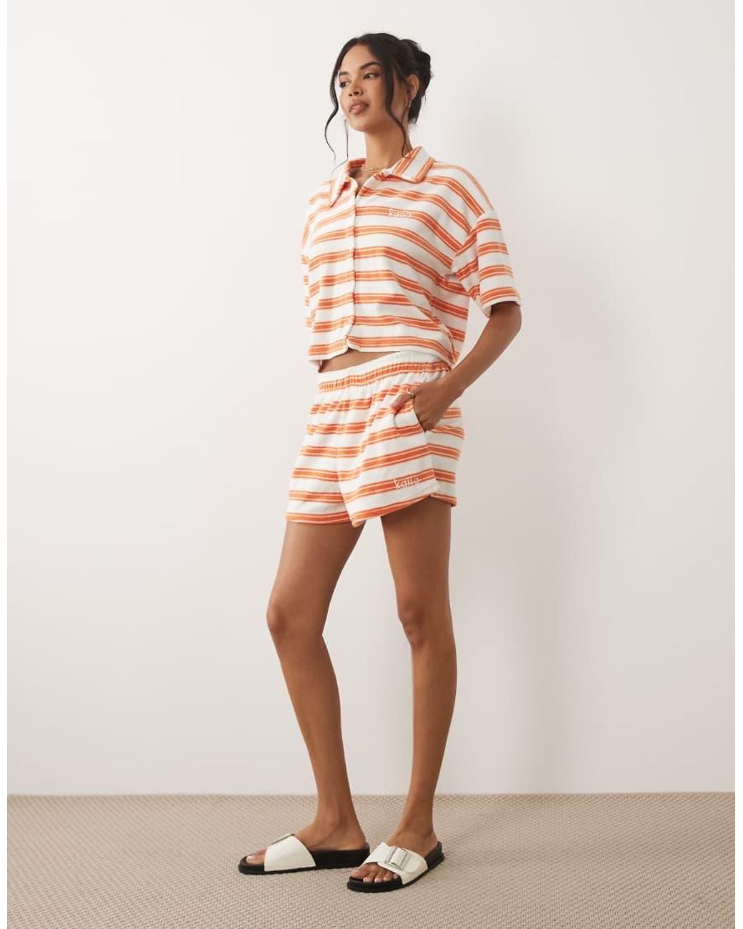 Kaiia Pink Cotton Rich Towelling Collared Button Through Polo Top Co-ord