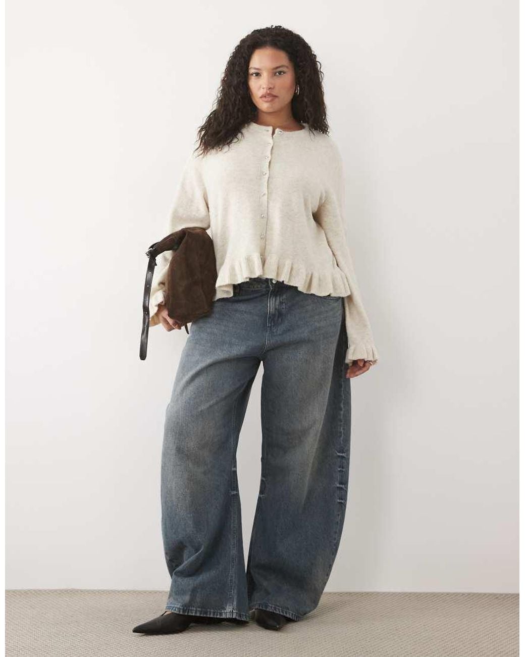 Pieces Plus Natural Pieces Curve Frill Cuff Button Detail Cardigan