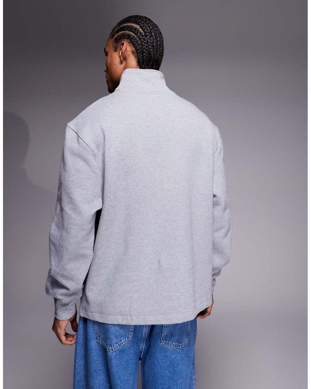ASOS Gray Oversized Heavyweight Quarter Zip Sweatshirt With Fixed Hem for men