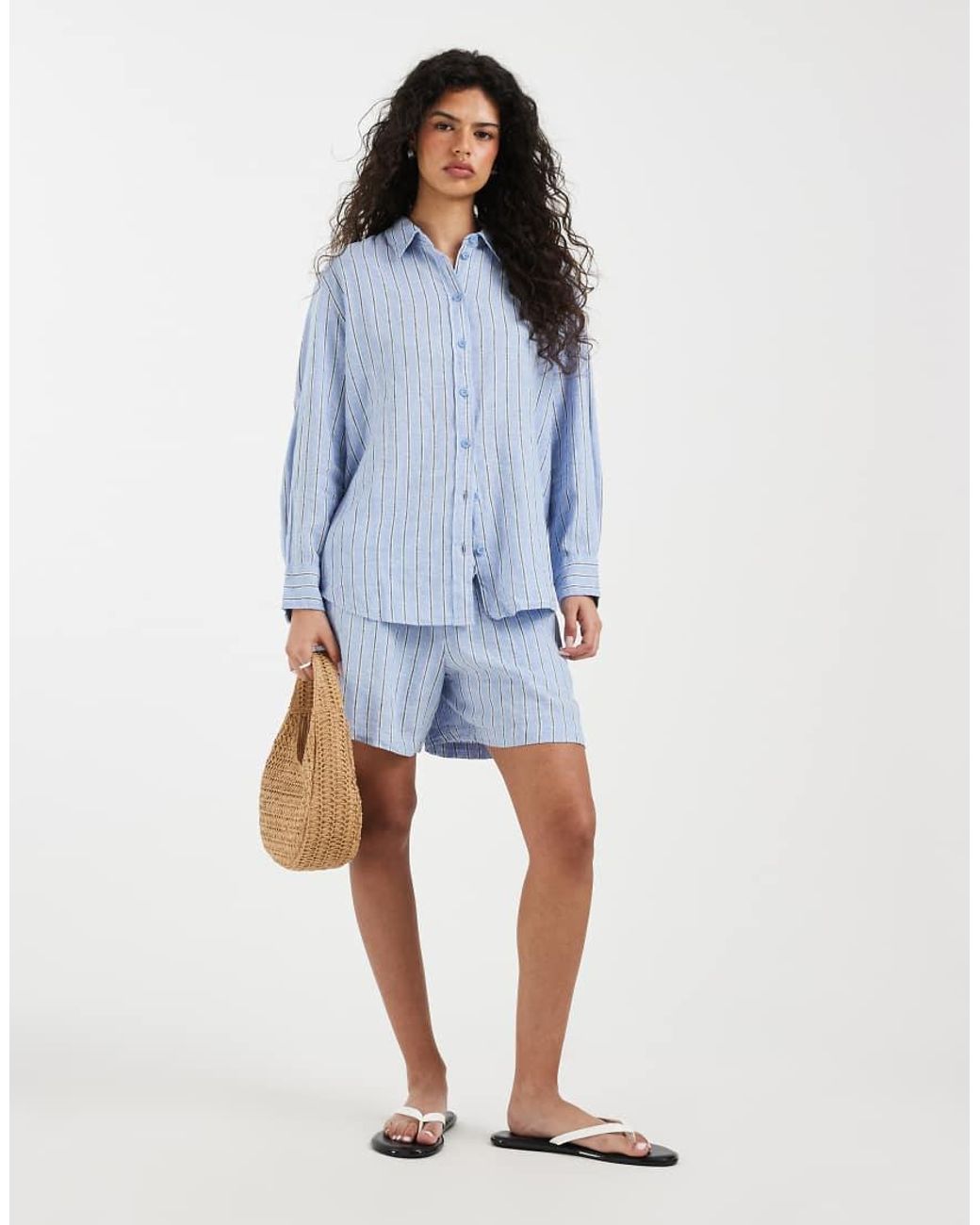 Vero Moda Blue Linen Touch Oversized Shirt Co-ord