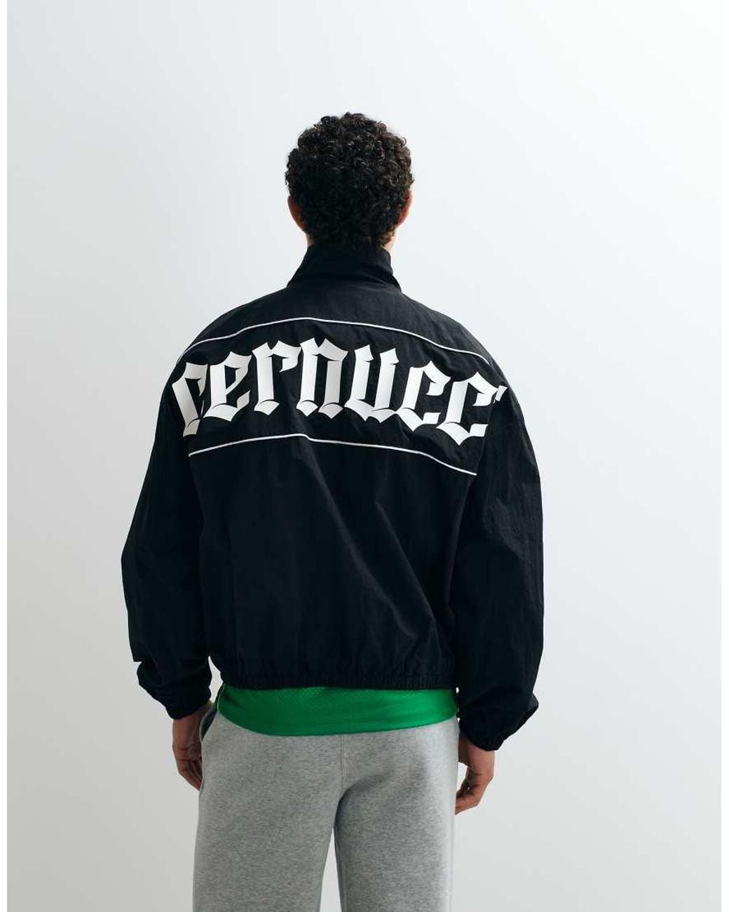 CERNUCCI Black Nylon Funnel Neck Track Jacket With Logo Back Print for men