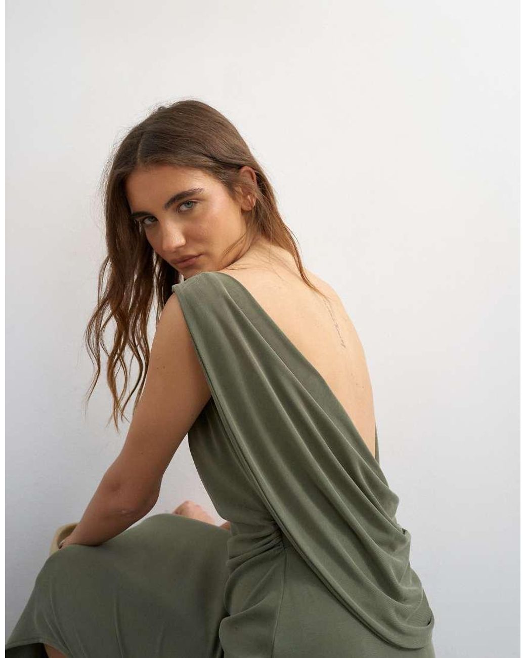 TOPSHOP Green Modal Cowl Back Sleeveless Maxi Dress