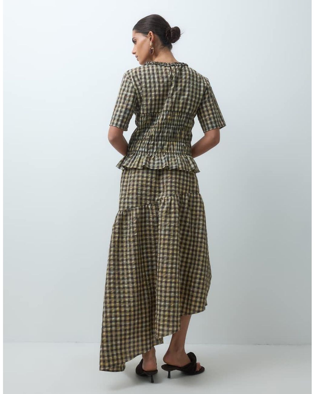 Pieces Green Shirred Asymmetric Midi Skirt Co-ord
