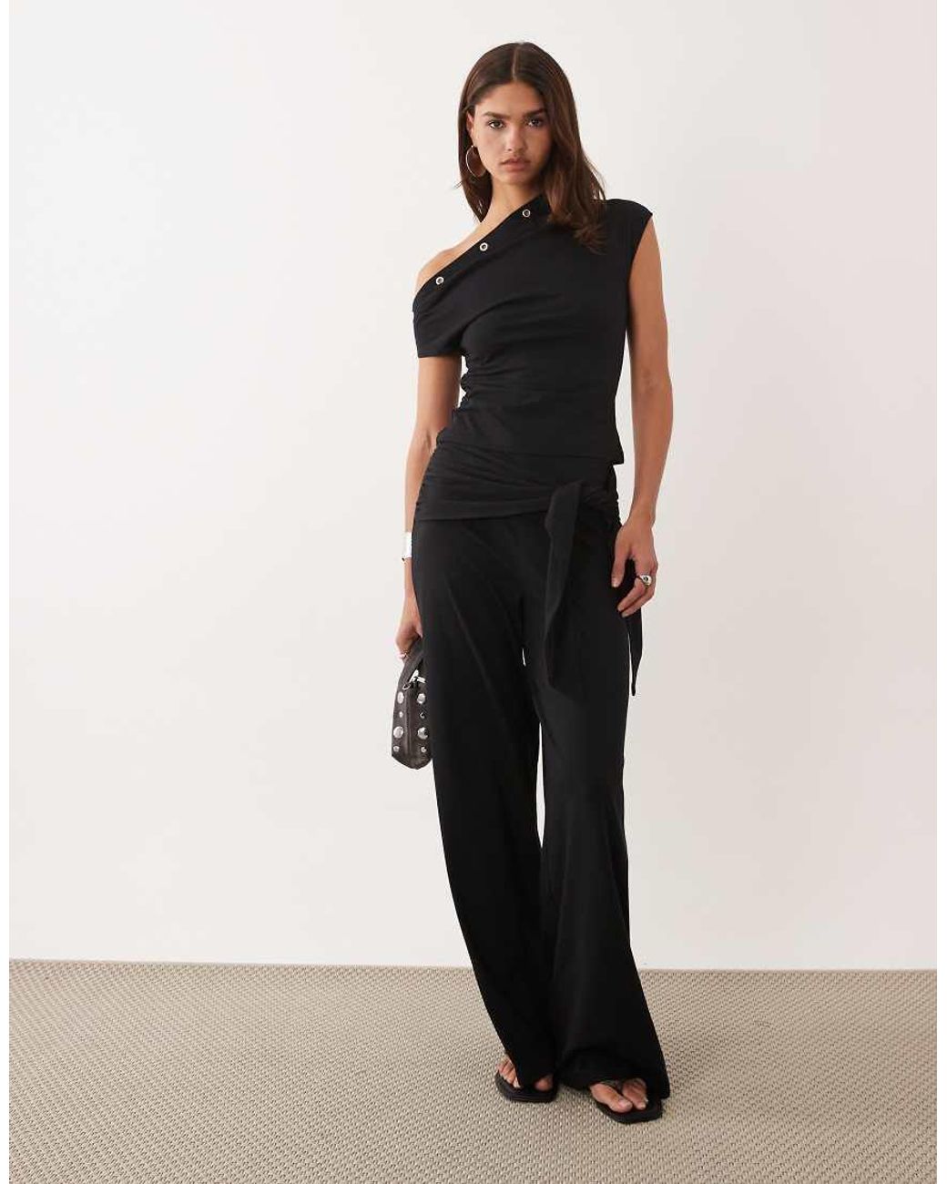 ASOS Black Co-ord Eyelet Detail Off The Shoulder Top