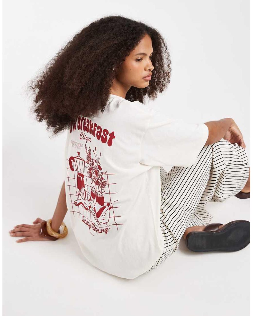 JJXX White The Breakfast Clique Oversized T-shirt