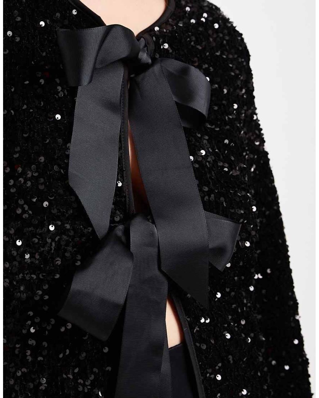ONLY Black Sequin Velvet Tie Front Top