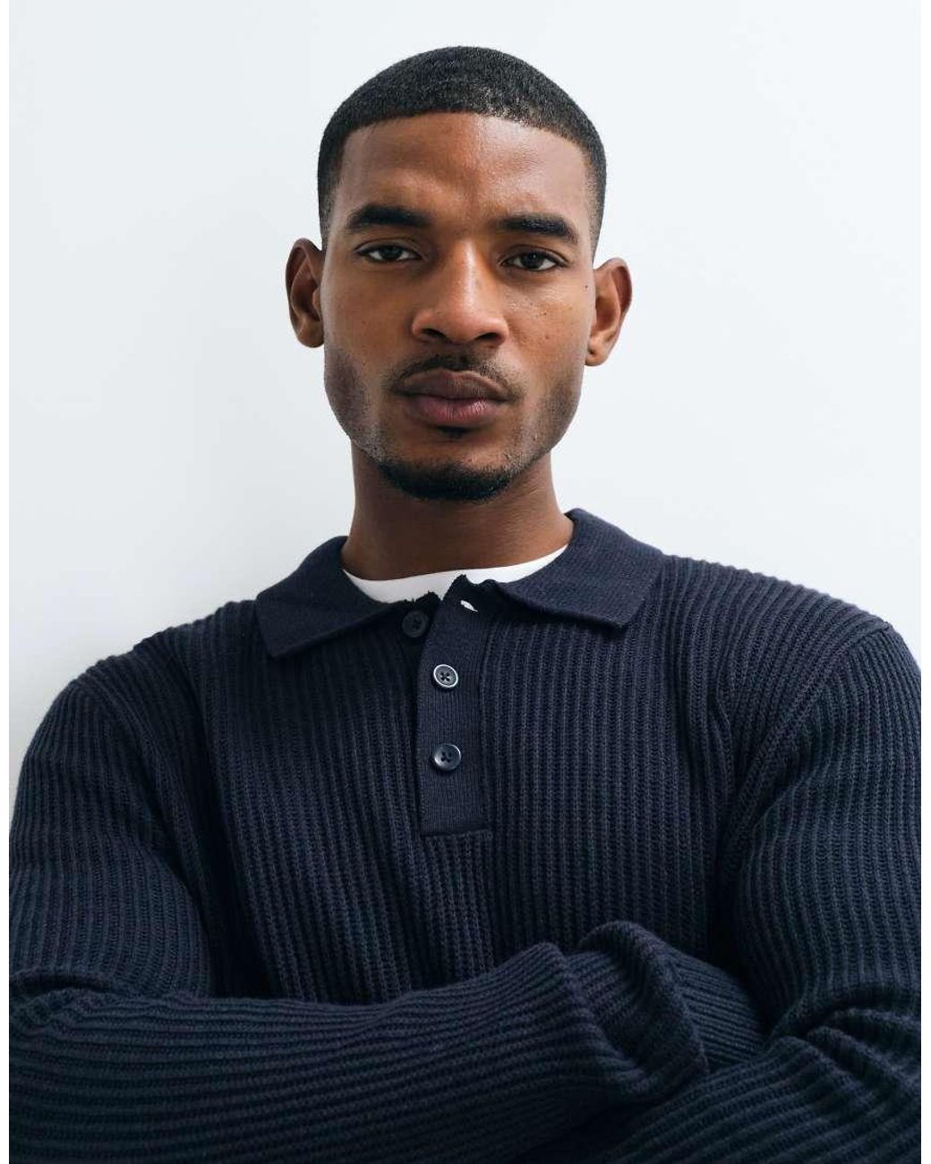 Jack & Jones Fijn Geribbelde Polotrui in het Blue voor heren
