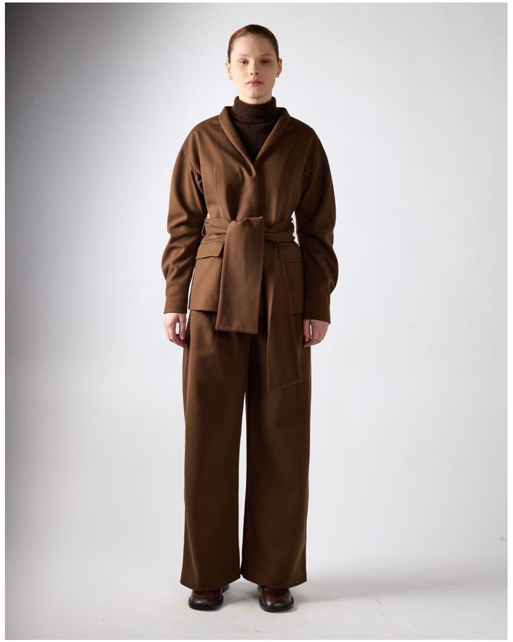 NARRATED Brown Belted Wrap Jacket