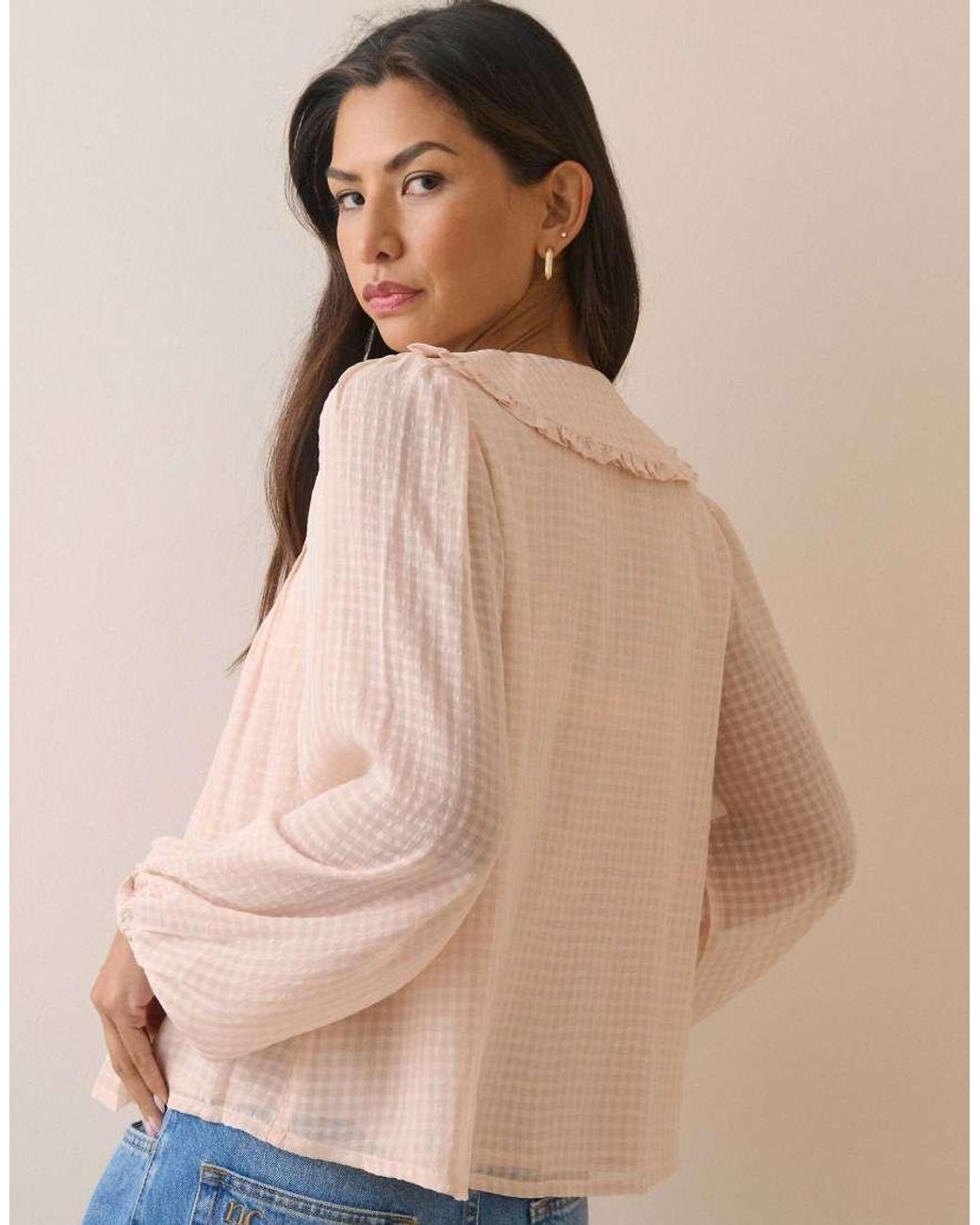 Nobody's Child Blue Gingham Frill Peter Pan Collar Blouse