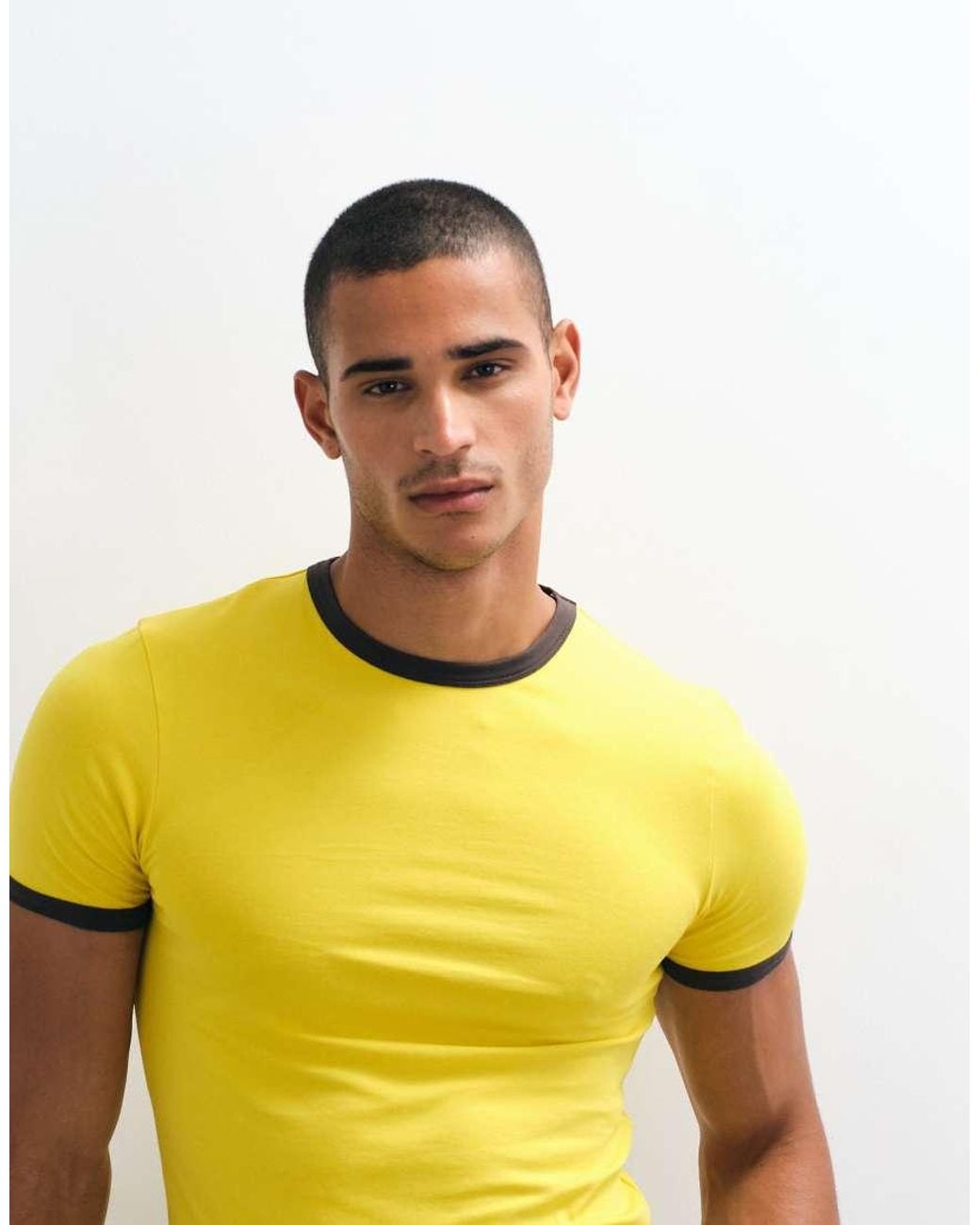 ASOS Yellow Muscle Fit Ringer T-Shirt for men
