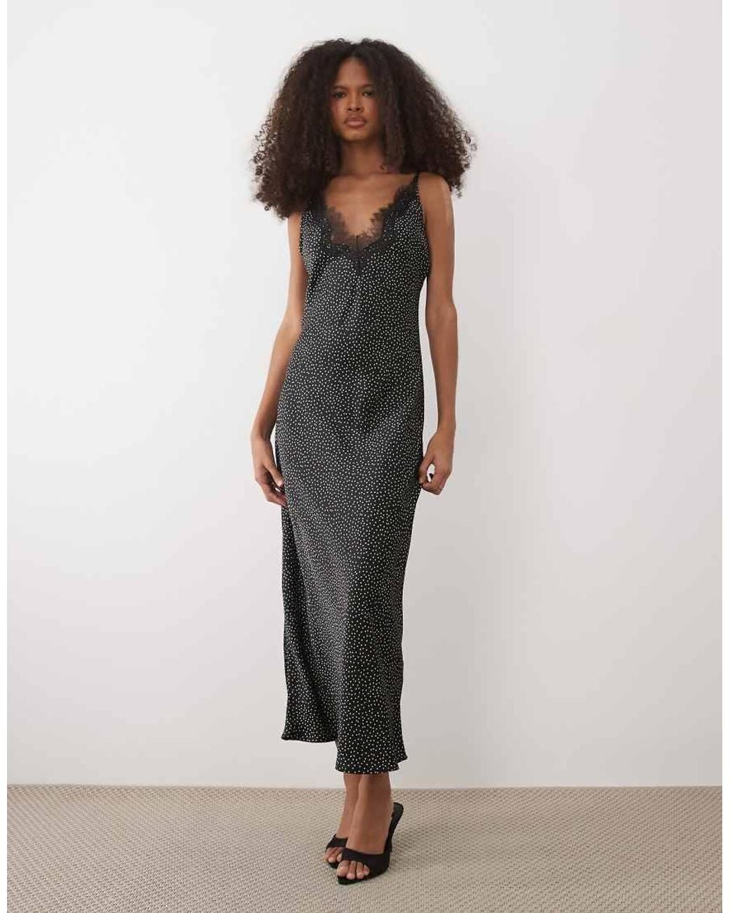 Mango Black Cami Midi Dress With Lace Trim