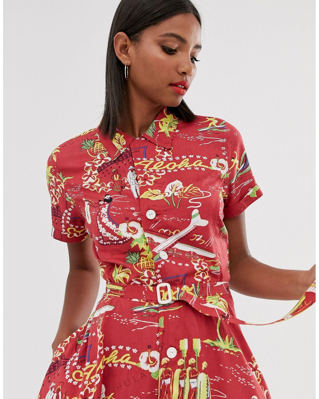 Polo Ralph Lauren Hawaiian Print Tea Dress in Red | Lyst