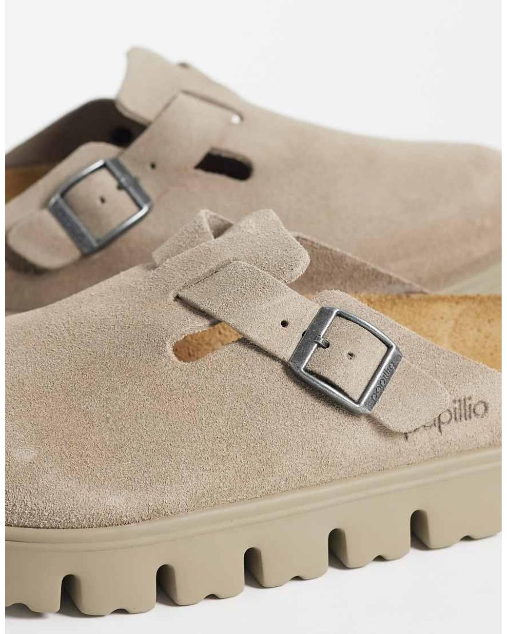 Birkenstock White Boston Suede Chunky Clogs