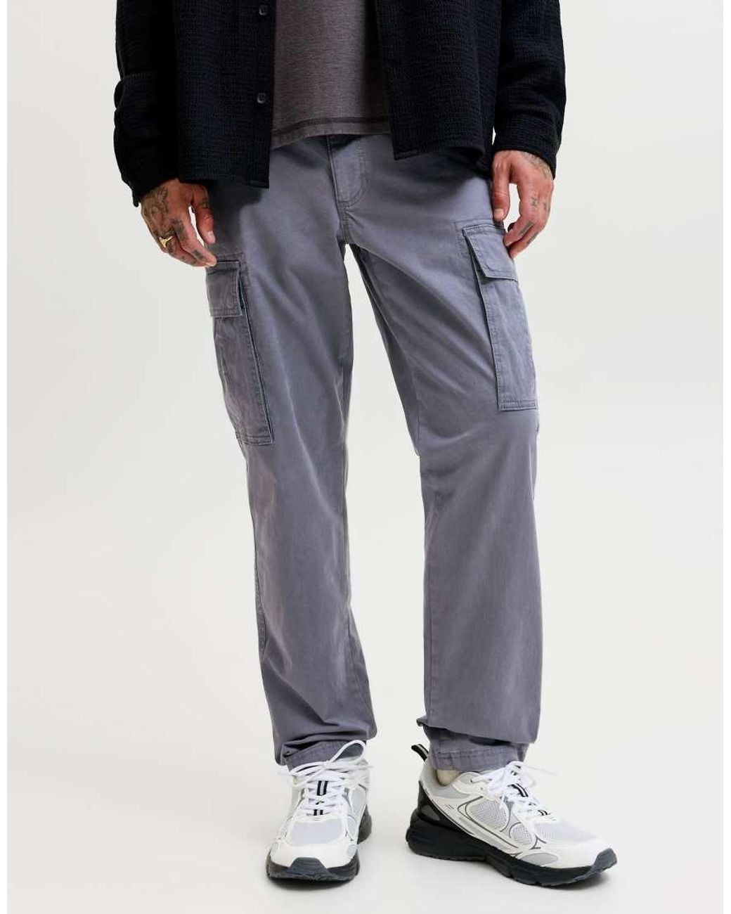 Jack & Jones Black Kane Mid Waist Relaxed Fit Cargo Trousers for men