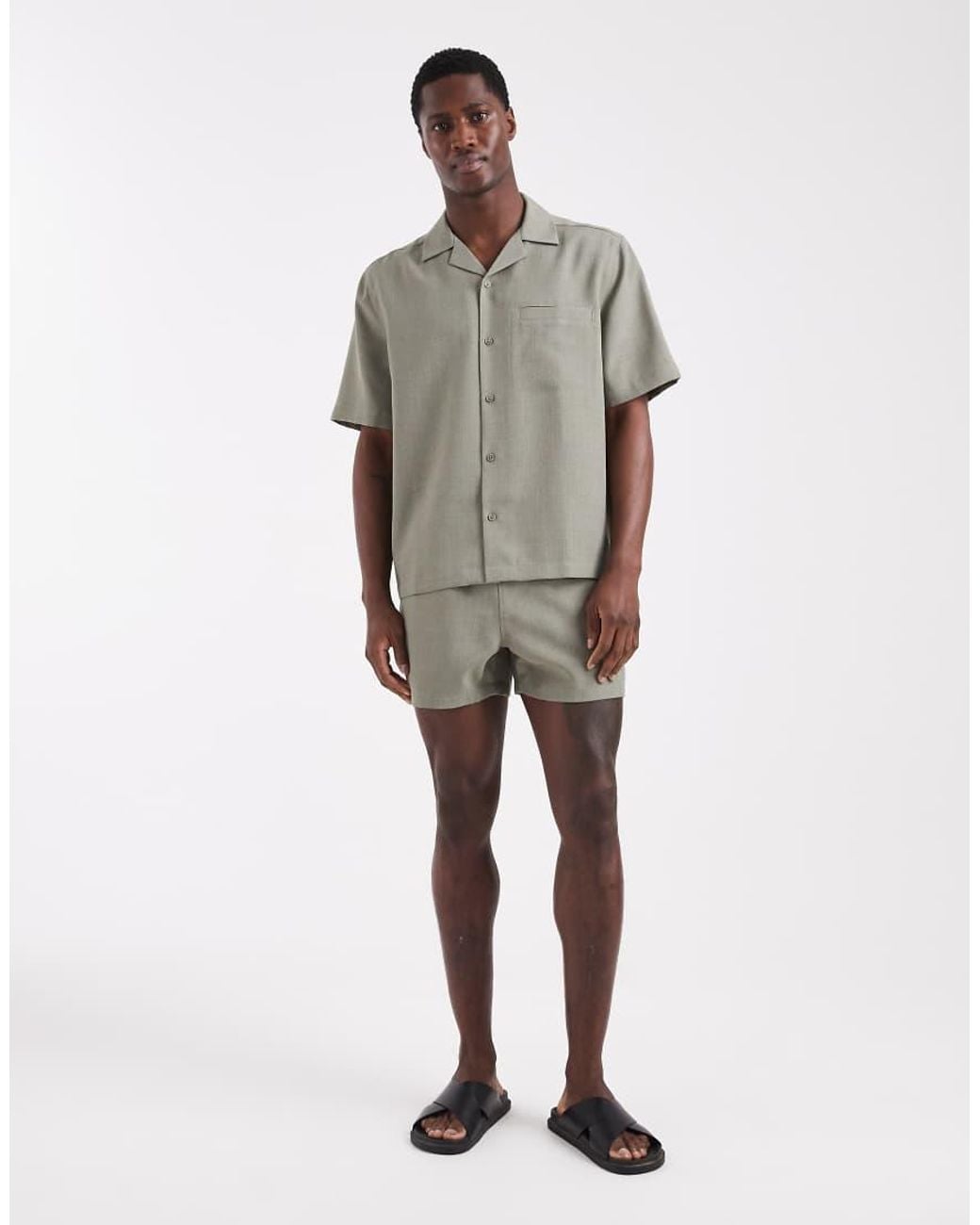 ASOS Gray Co-ord Linen Look Relaxed Revere Shirt for men
