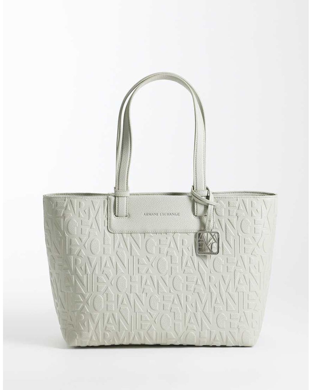 ARMANI EXCHANGE White Liz Pebbled Shopper Bag