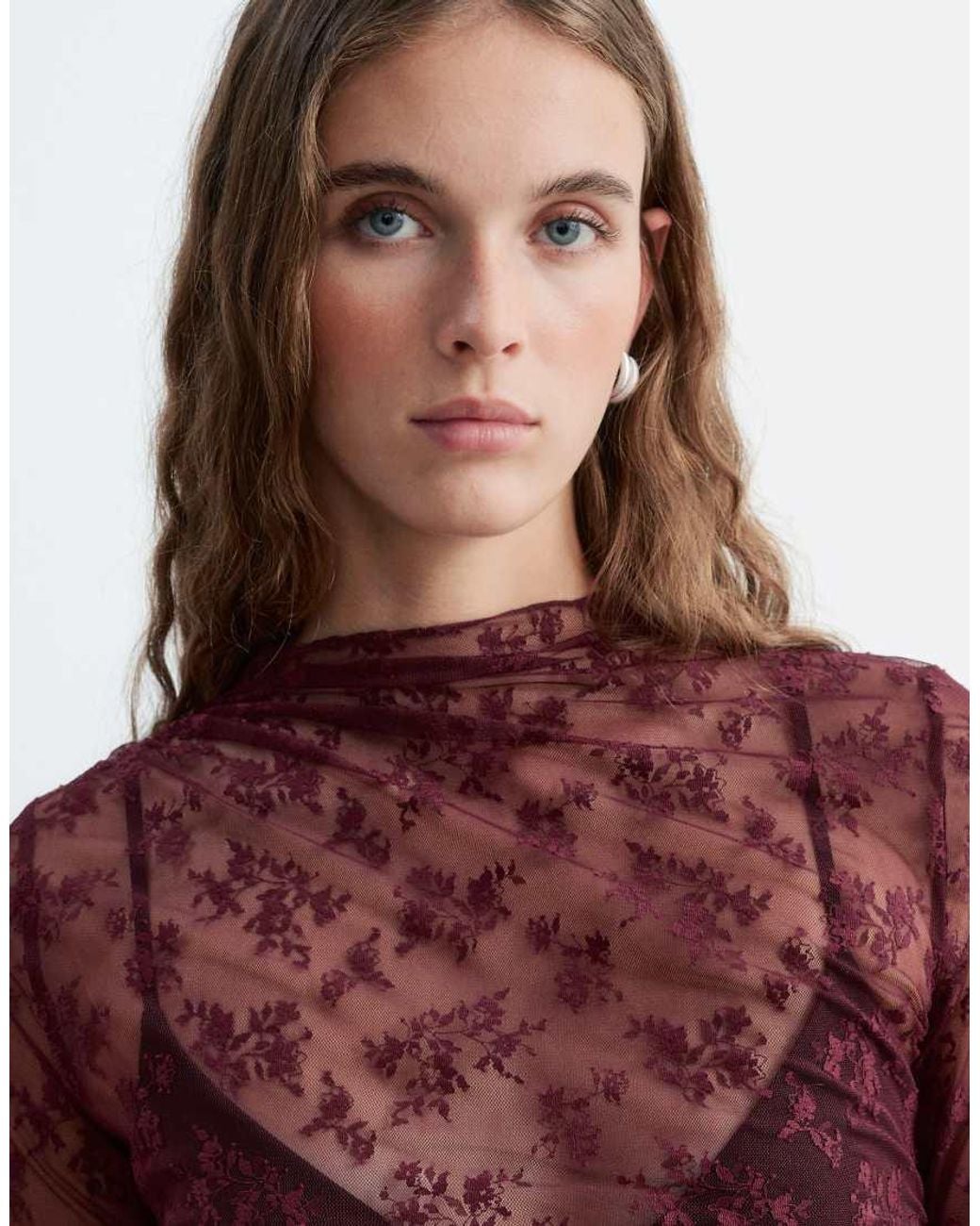 & Other Stories Red Long Sleeve Lace Top