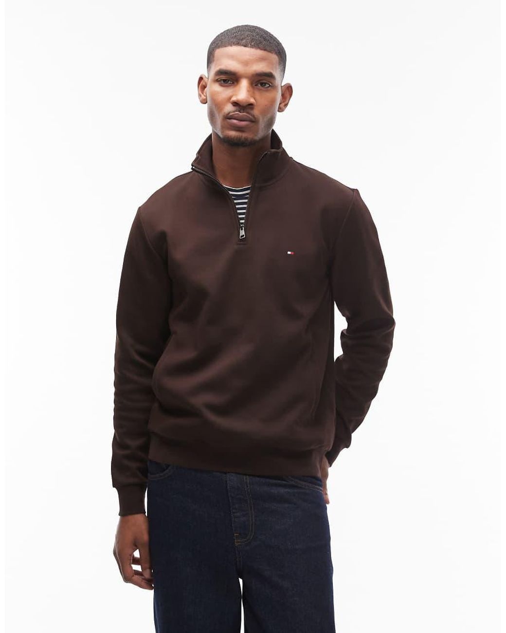 Tommy Hilfiger Brown Essential 1/4 Zip Jumper for men