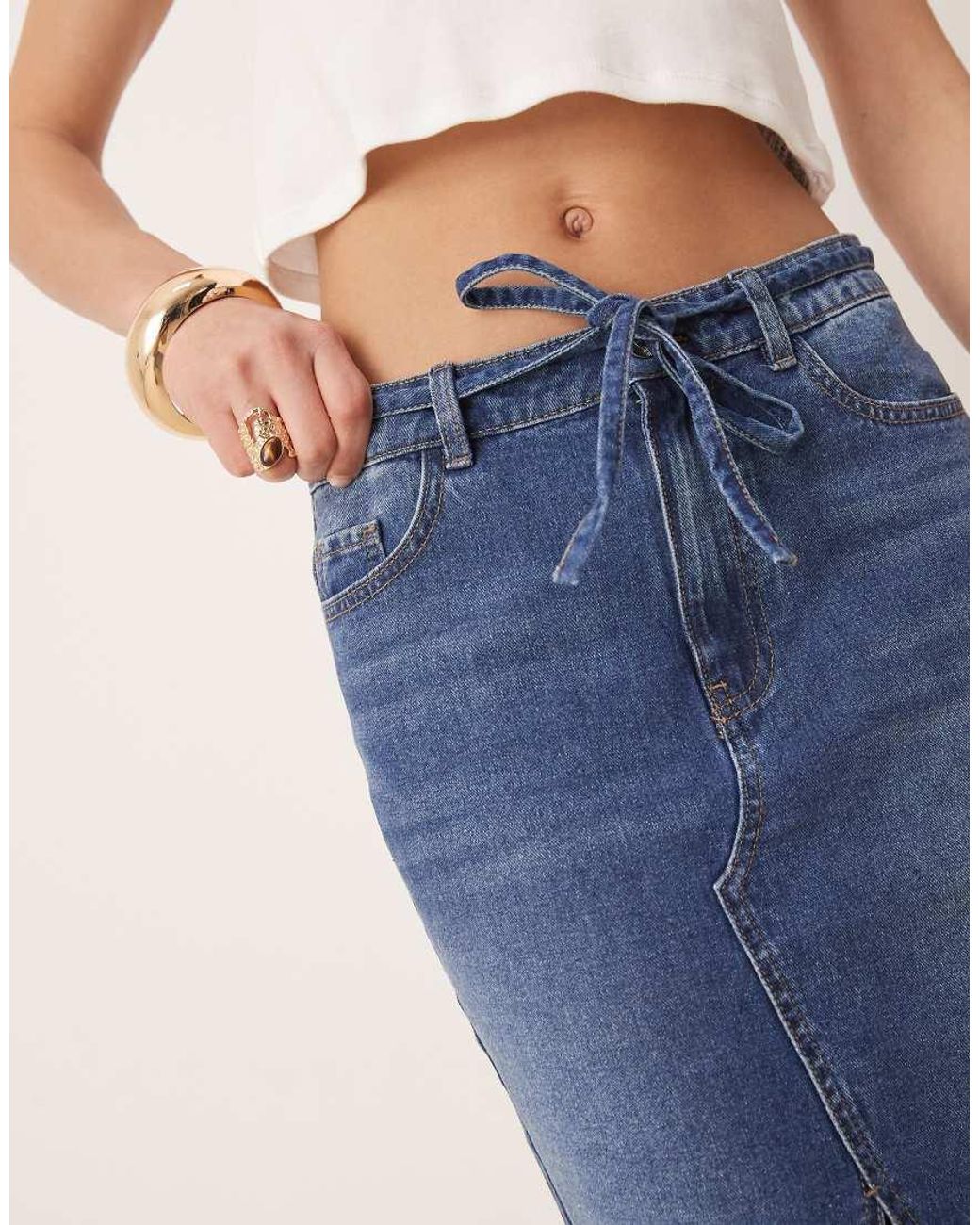 Jdy Blue Low Waist Denim Pencil Skirt