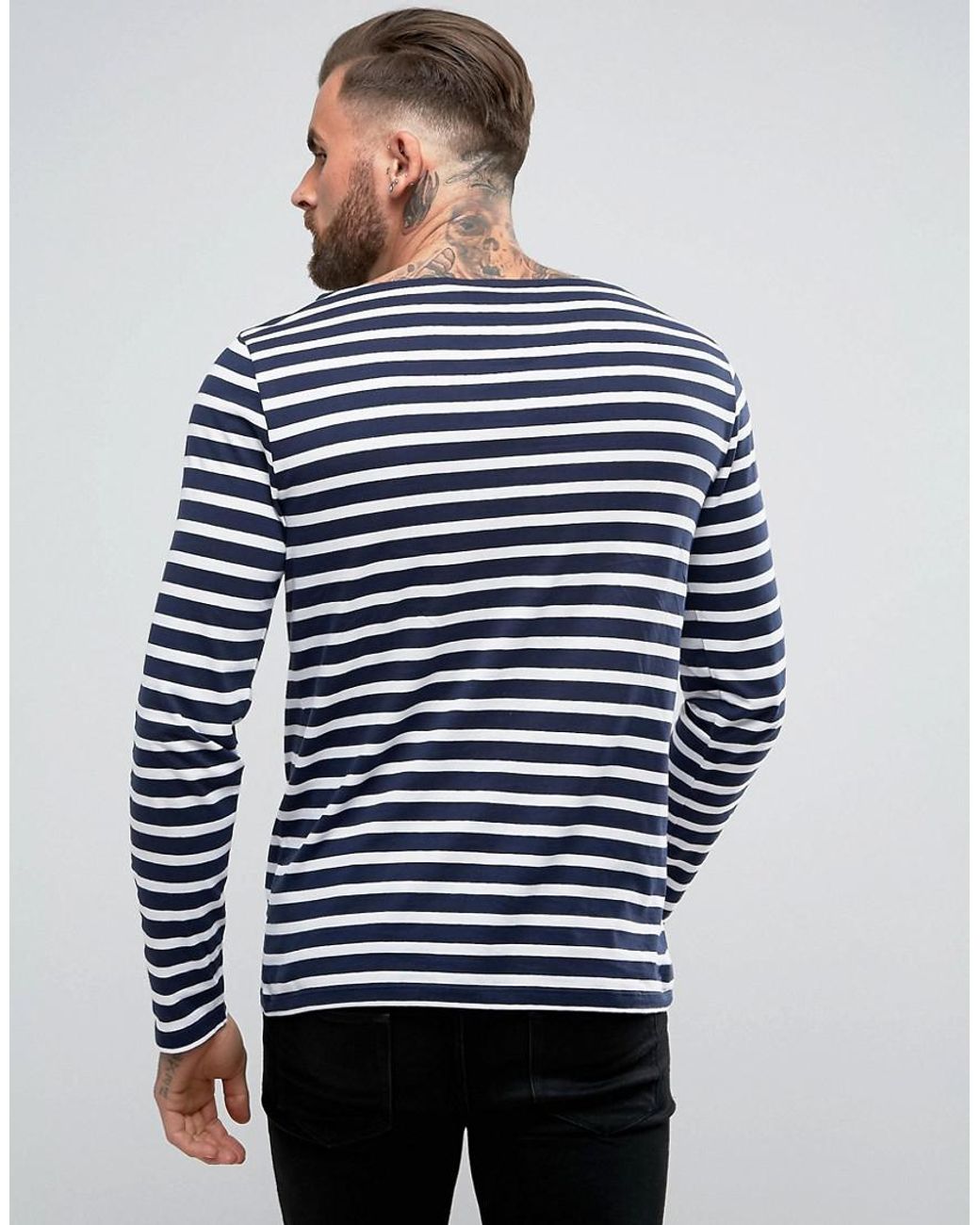 ASOS Long Sleeve Stripe T-shirt With Boat Neck in Blue for Men | Lyst