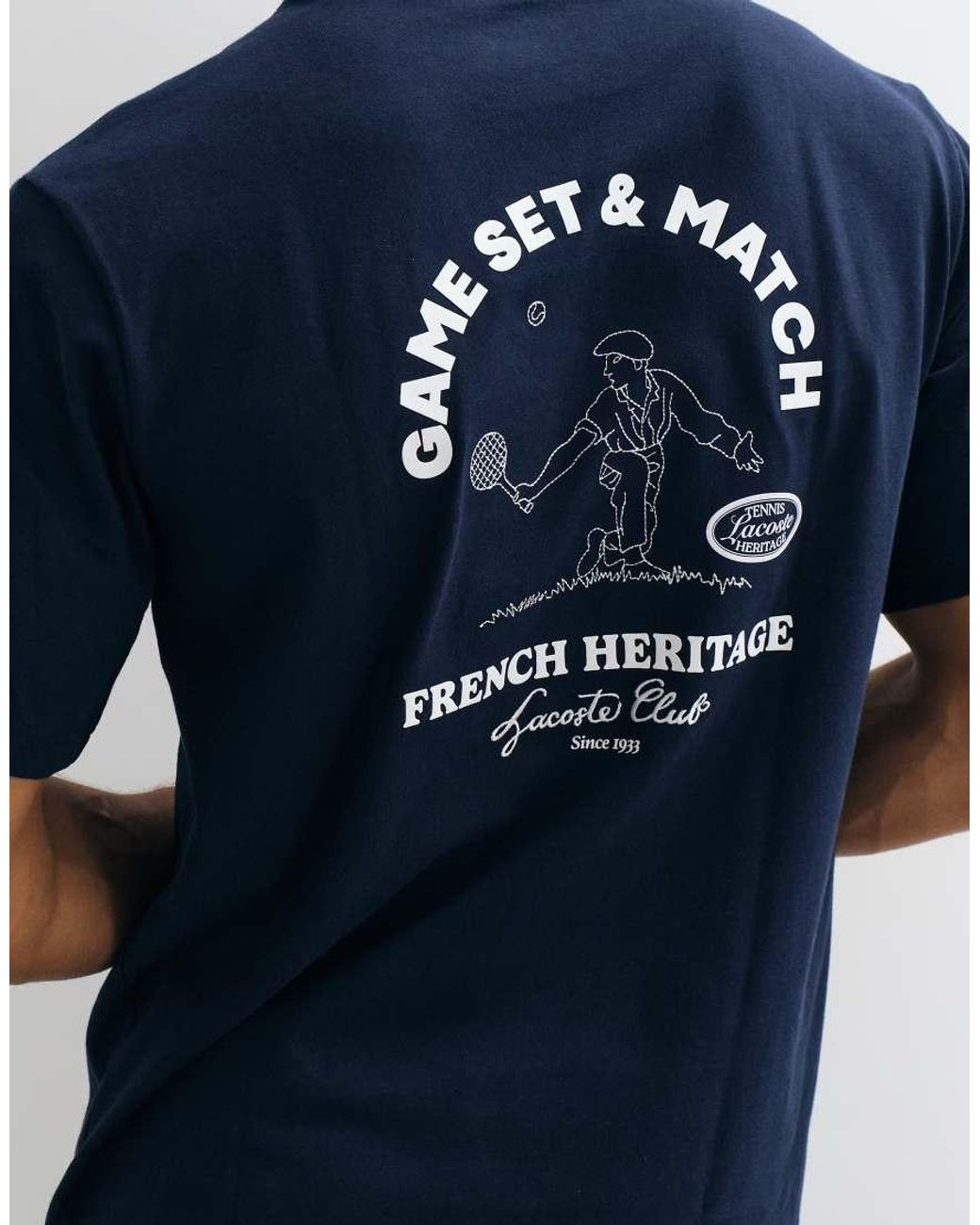 Lacoste Blue Tennis Heritage Badge Accent Back Graphic T-Shirt for men