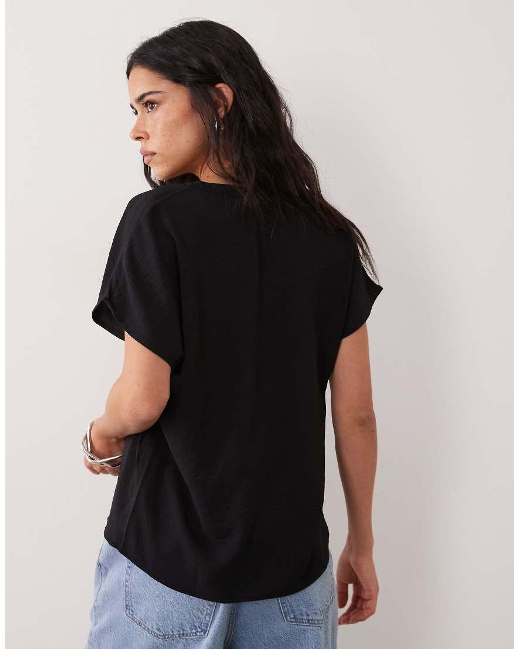 Jdy Black V Neck Short Sleeve Blouse
