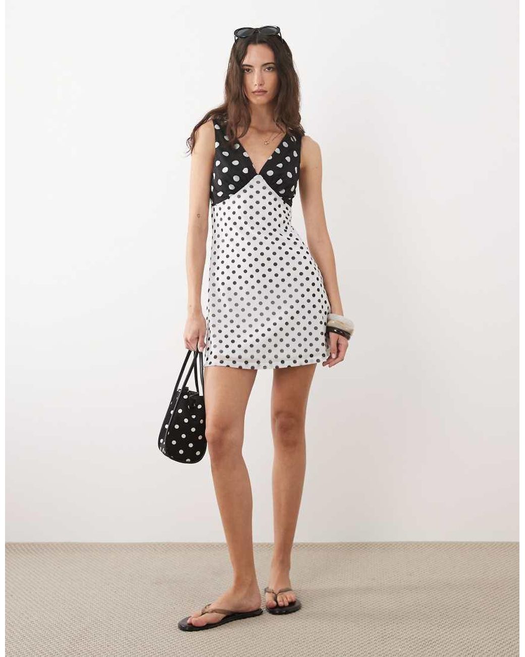 ASOS White Contrast Bust V-neck Mini Dress With Tie Back Detail