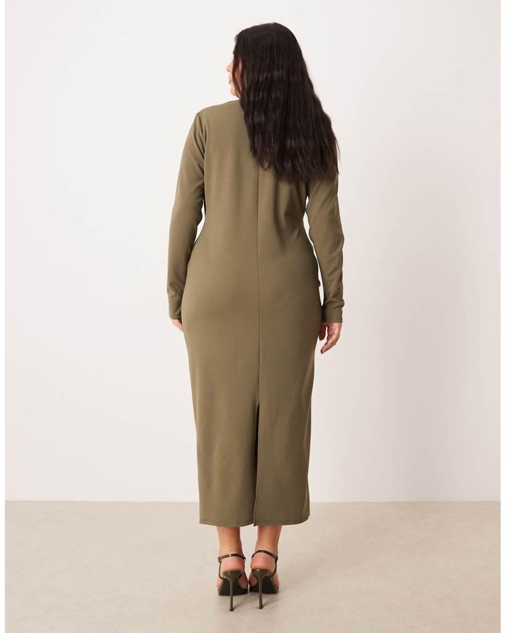 ASOS Green Asos Design Curve Long Sleeve Scoop Neck Midi Dress