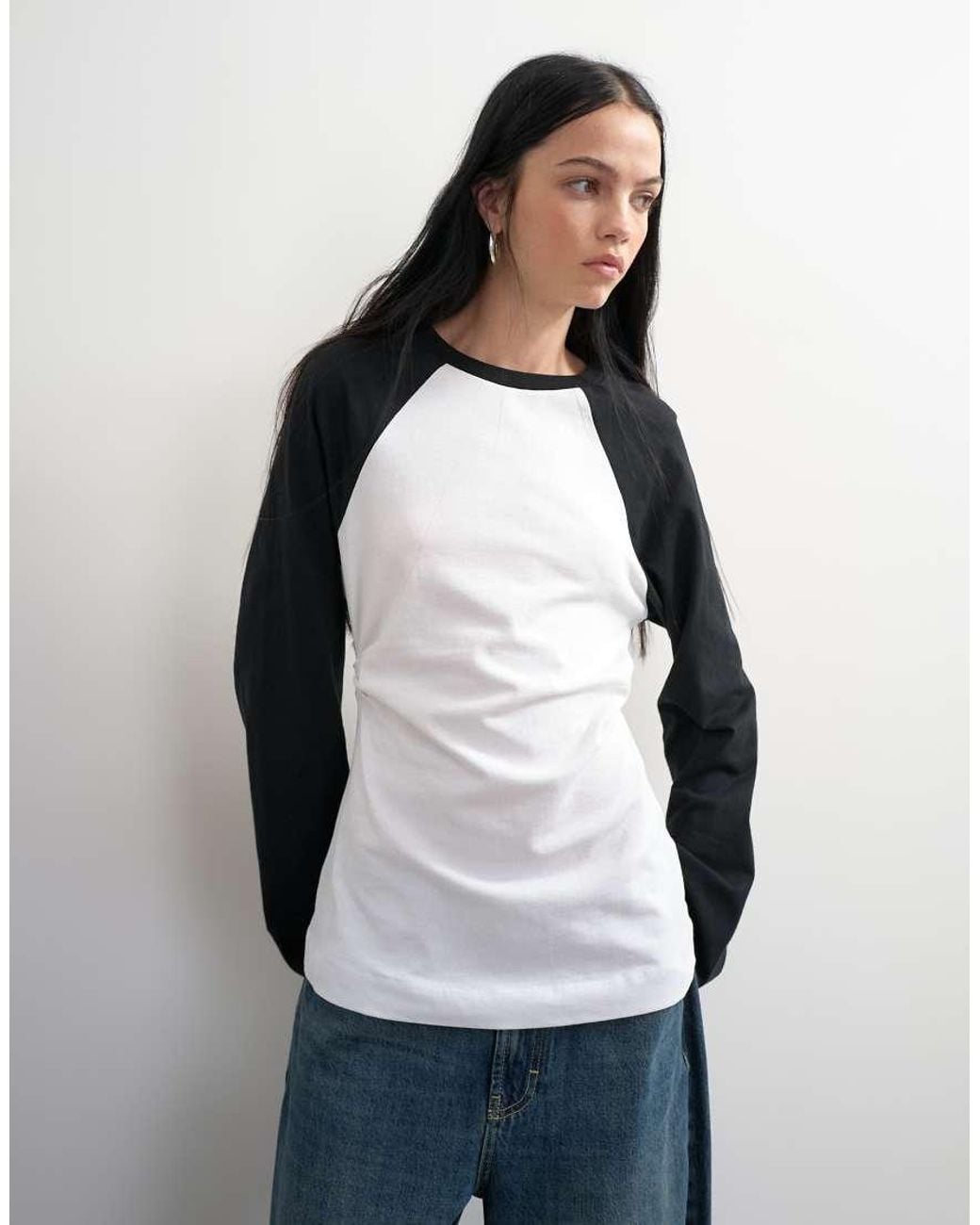 TOPSHOP Blue Colour Block Cinched Waist Long Sleeve Raglan T-shirt