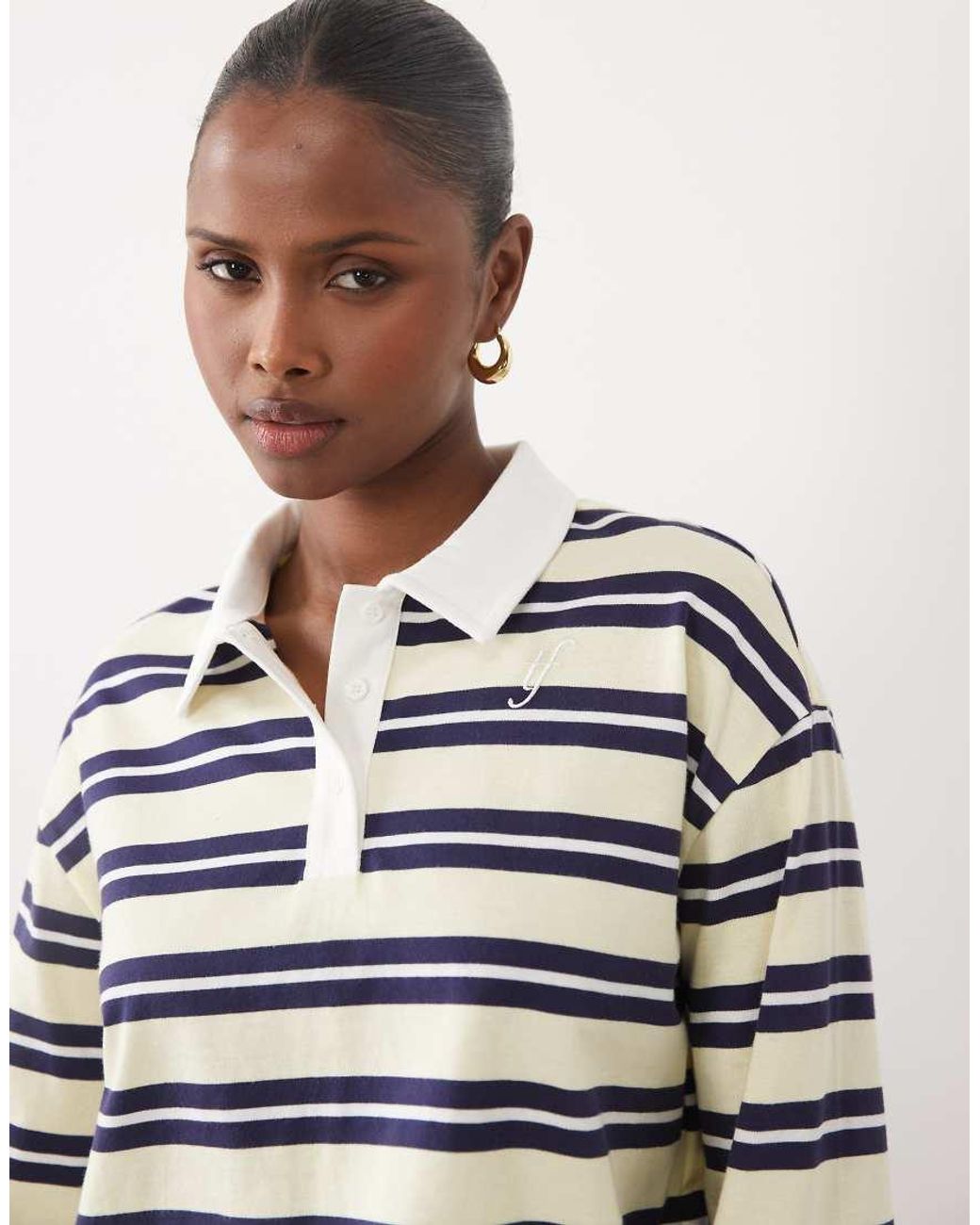 The Frolic Blue Exclusive Collared Stripe Long Sleeve Top